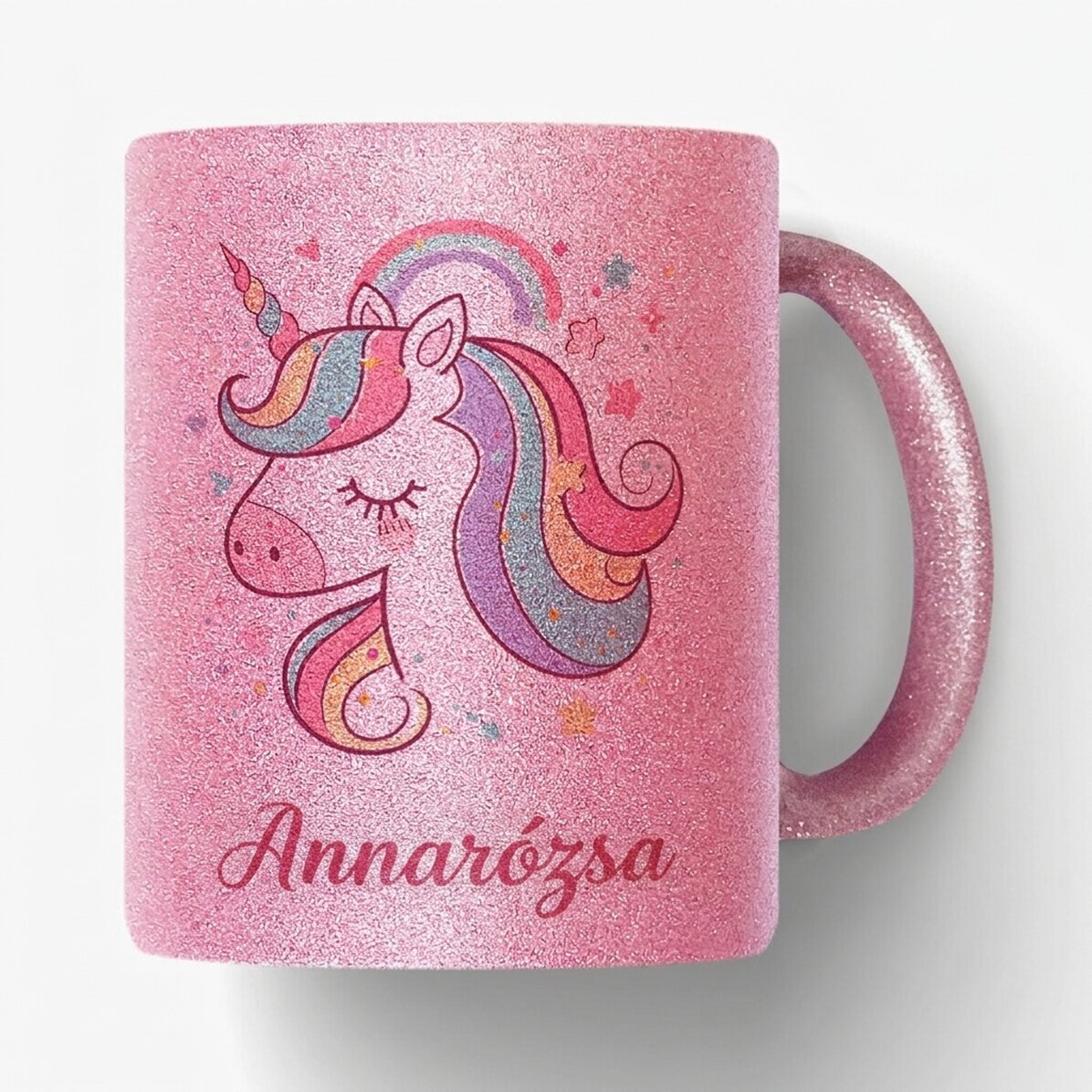 Személyre szabott csillogó bögre névvel - Unicorn
