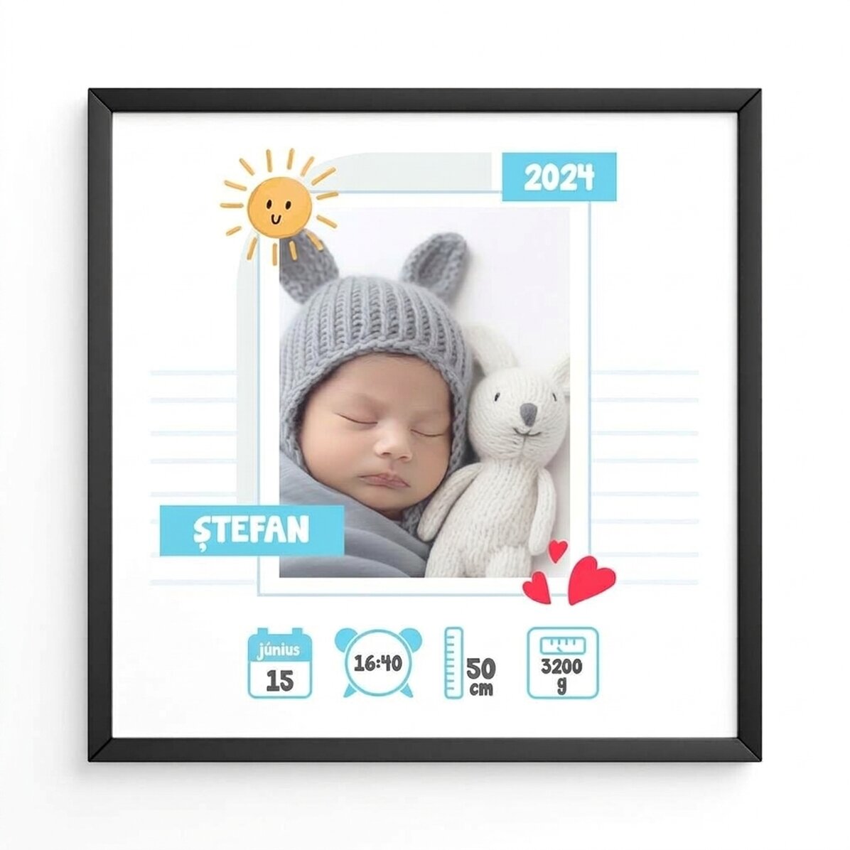 Személyre szabott képkeret fotóval és üzenettel – Hello, Baby