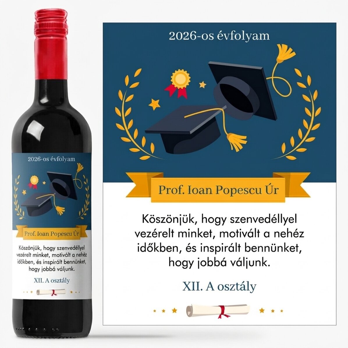 Személyre szabott bor üzenettel a tanárnak – Köszönjük!