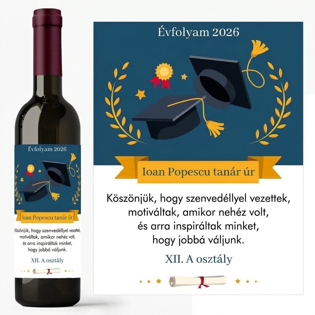 Személyre szabott bor üzenettel a tanárnak – Köszönjük!