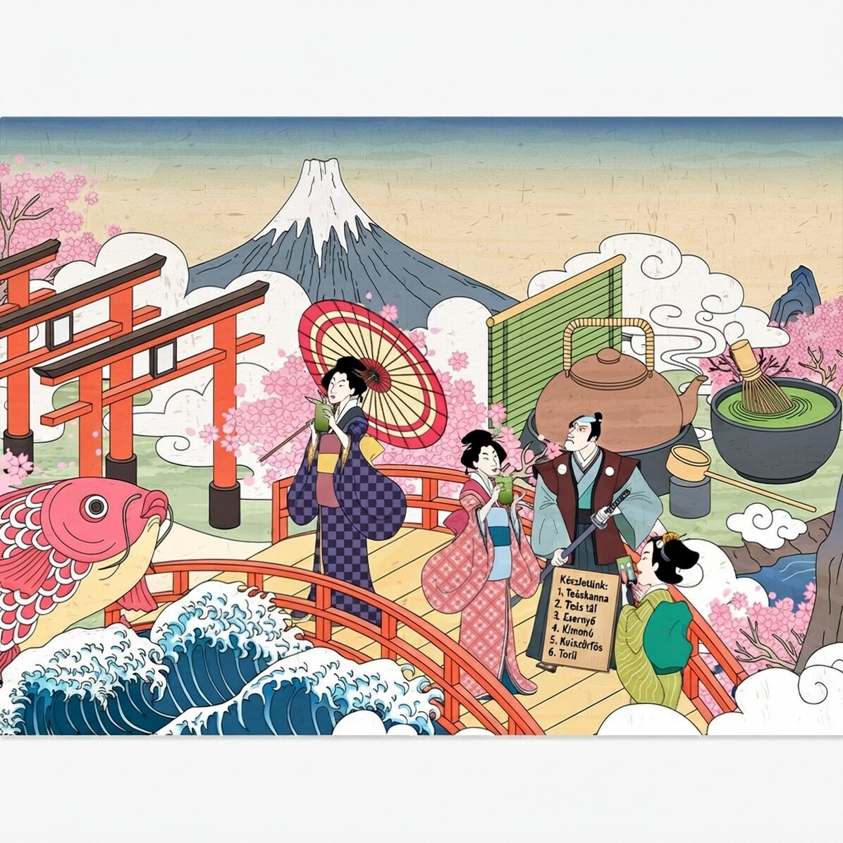 Japán retro illusztrált poszter