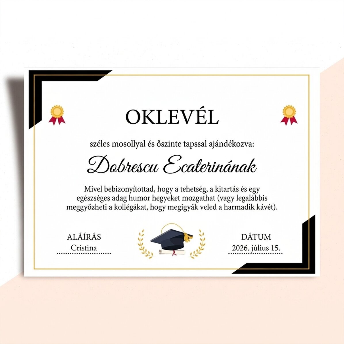 Személyre szabott oklevél szöveggel - Érettségi