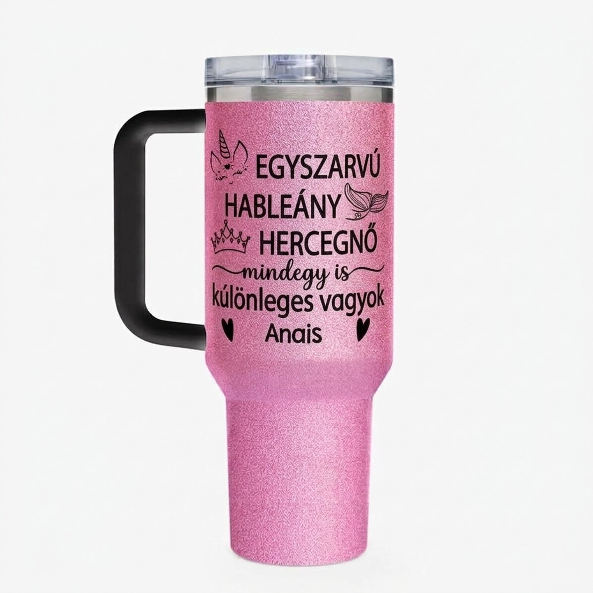 Thermos bögre fogantyúval és szívószállal, személyre szabott üzenettel - Különleges vagyok