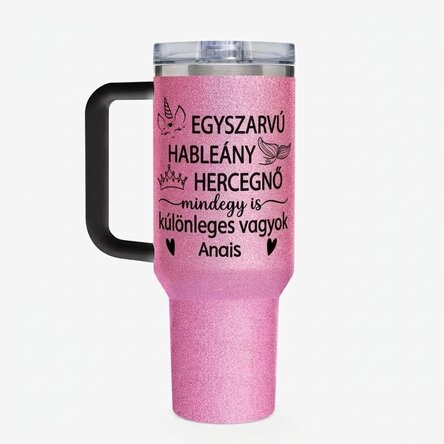 Thermos bögre fogantyúval és szívószállal, személyre szabott üzenettel - Különleges vagyok