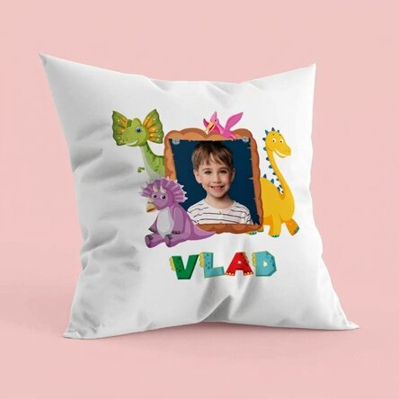 Személyre szabott párna fotóval és névvel - Dino