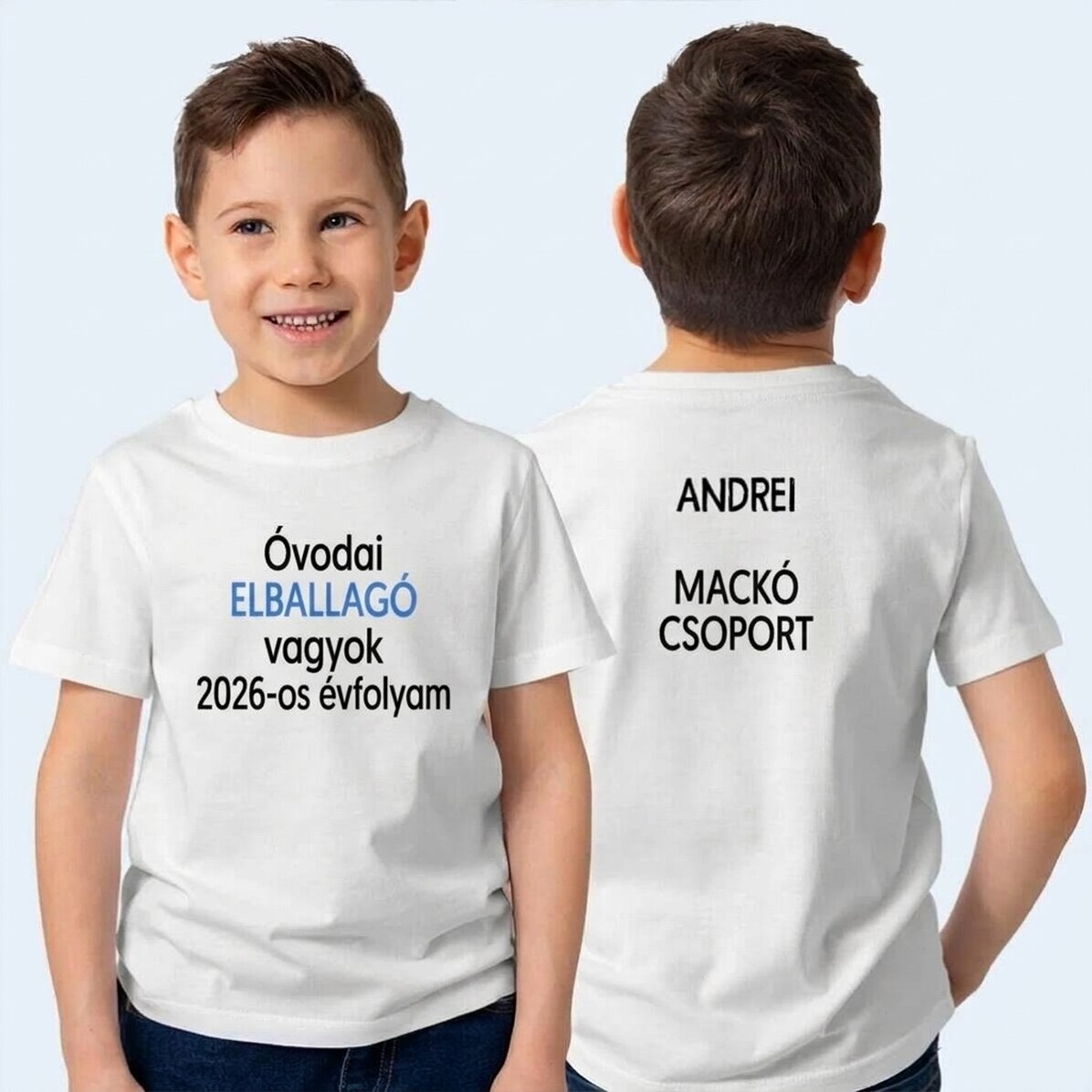 Személyre szabott pamut póló gyerekeknek, mindkét oldalán felirattal