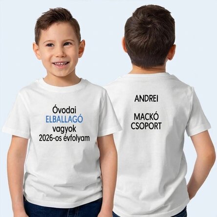 Személyre szabott pamut póló gyerekeknek, mindkét oldalán felirattal