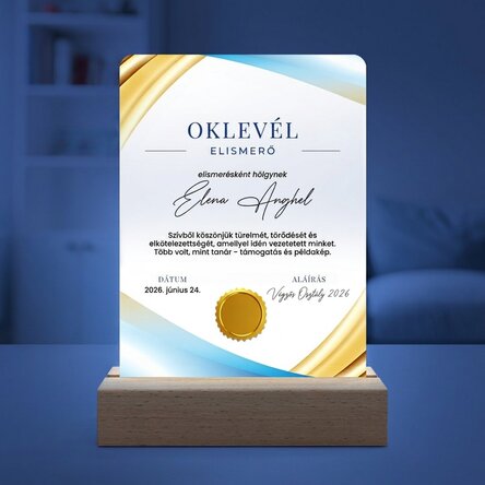 Személyre szabott LED éjszakai lámpa üzenettel - Elismerő oklevél