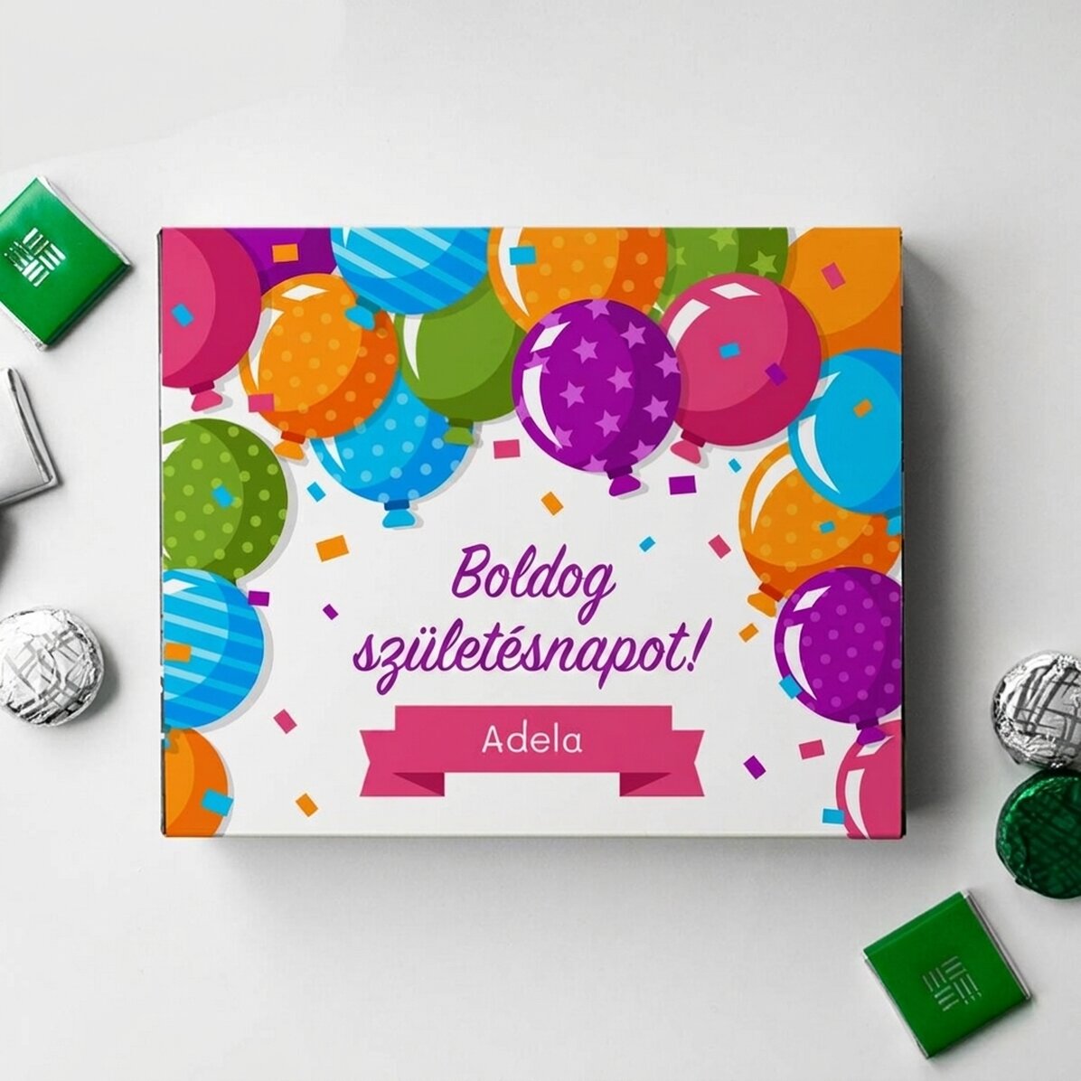 Személyre szabott édességes doboz szöveggel - Lufik