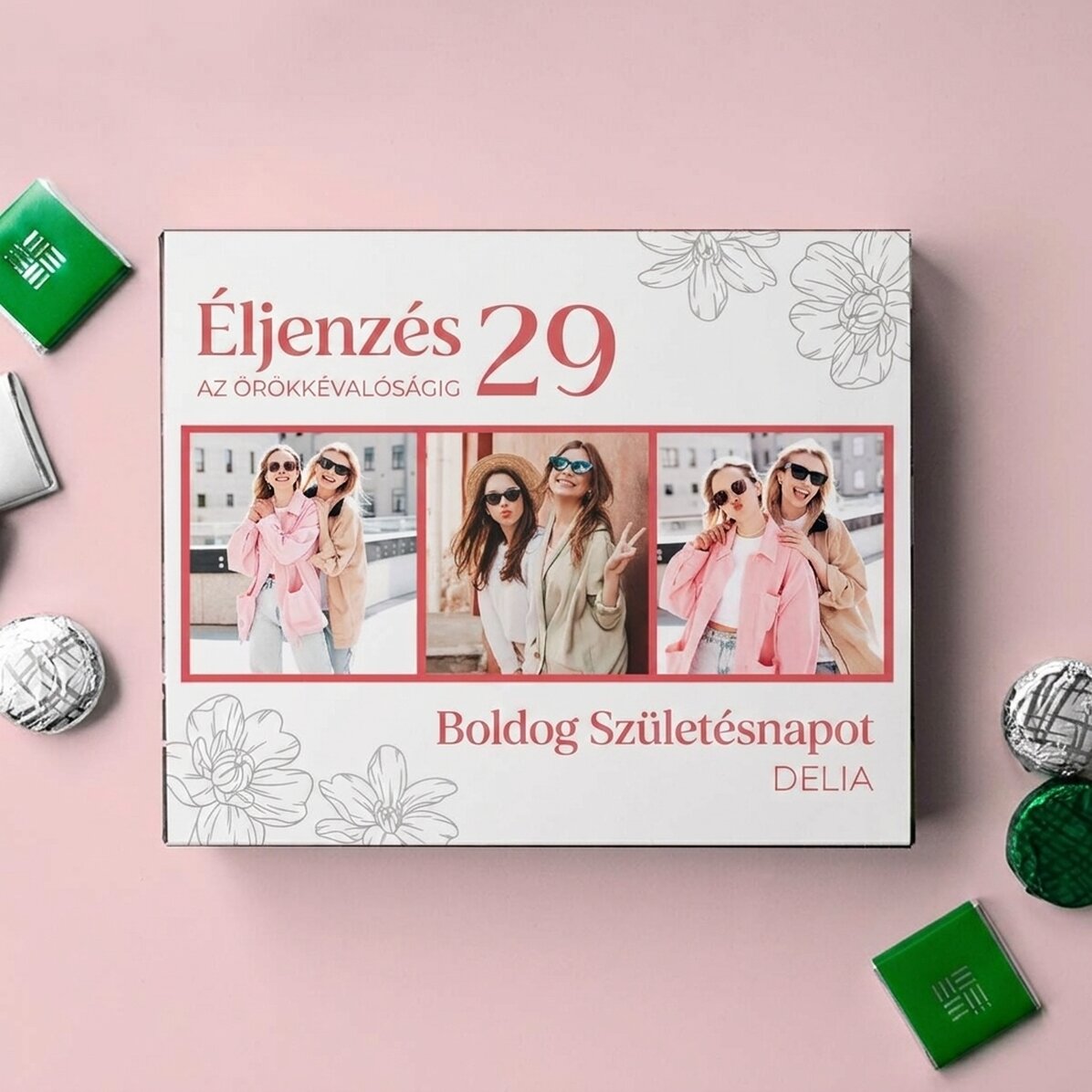 Személyre szabott édességes doboz fotókkal és szöveggel - Cheers