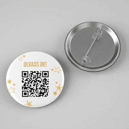 Személyre szabott jelvény szöveggel és QR-kóddal