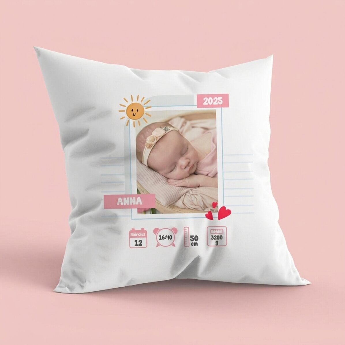 Személyre szabott párna fotóval és üzenettel - Hello, Baby