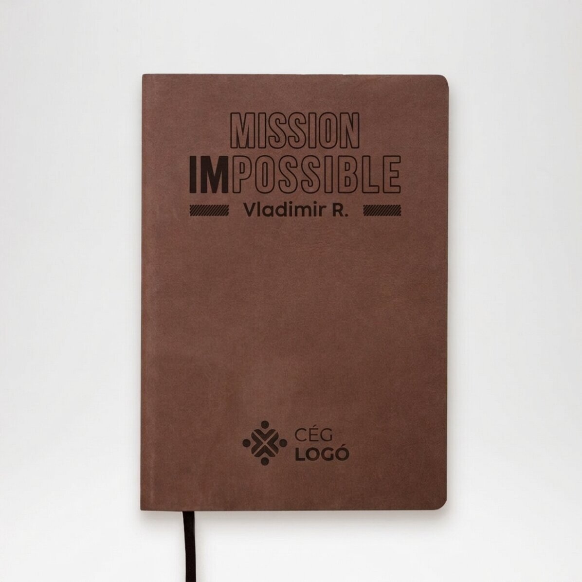 Személyre szabott bőr napló szöveggel és logóval - Mission possible