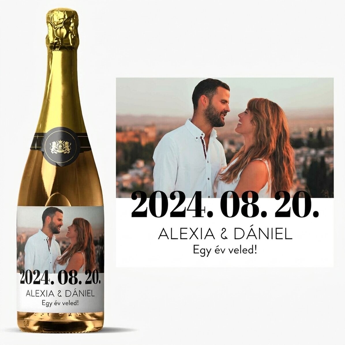 Személyre szabott pezsgő fotóval és szöveggel - Évforduló