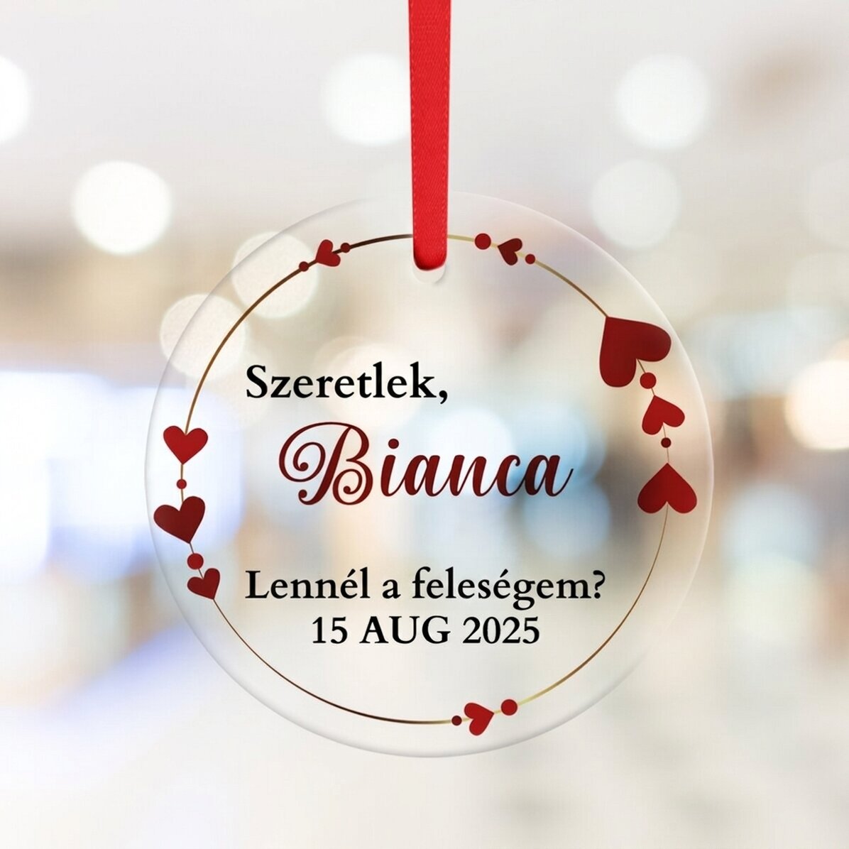 Személyre szabott kerek dísz szöveggel - Házassági ajánlat