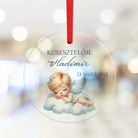 Személyre szabott kerek dísz szöveggel - keresztelő