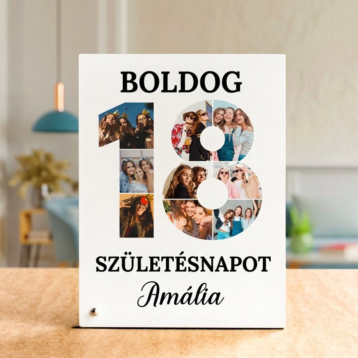 Személyre szabott asztali képkeret 9 fotóval és szöveggel - Nagyított