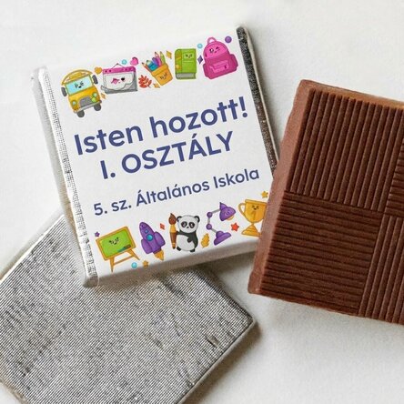 Mini csokoládé, személyre szabott szöveggel - Üdvözlünk az iskolában!