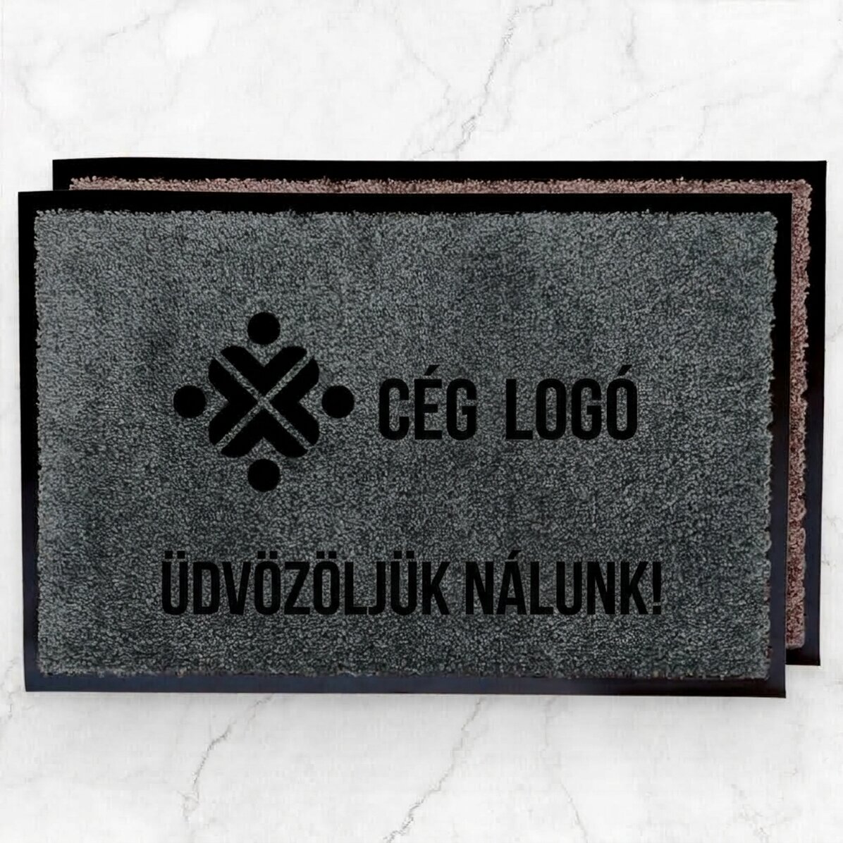 Személyre szabott beltéri bejárati szőnyeg logóval és üzenettel