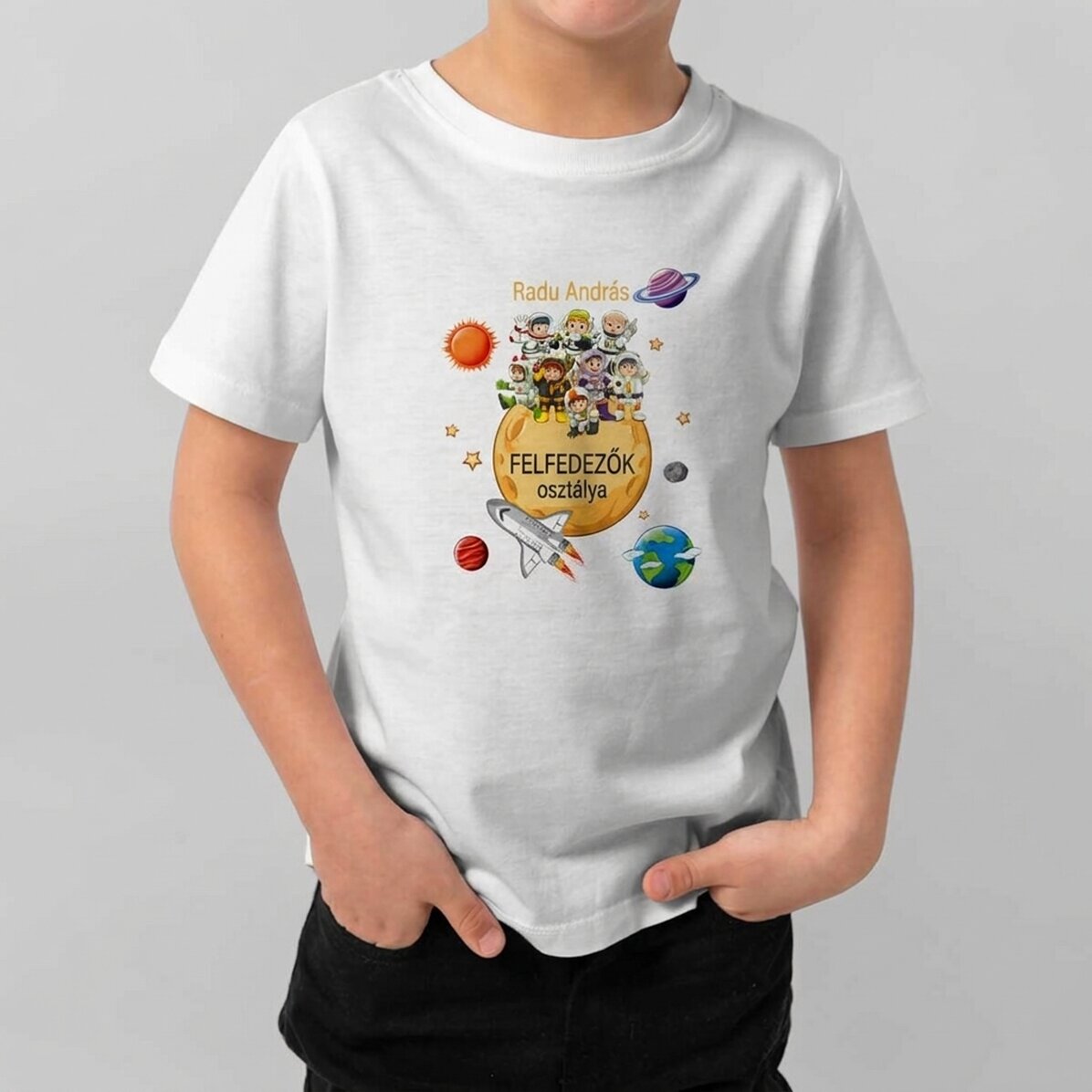 Személyre szabott pamut póló gyerekeknek üzenettel - Felfedezők