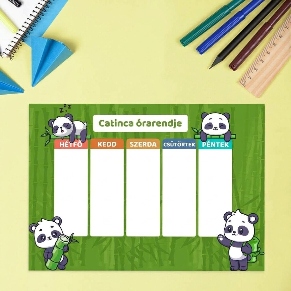 Személyre szabott órarend szöveggel - Cute Panda