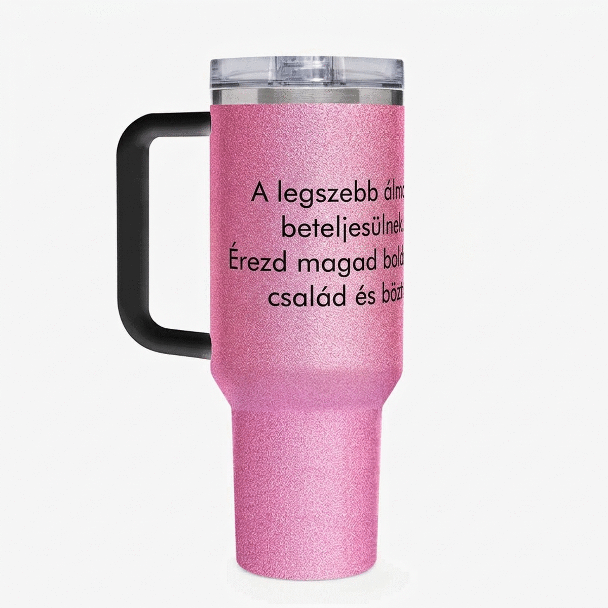 Thermos bögre fogantyúval és szívószállal, személyre szabott üzenettel szeretteinek