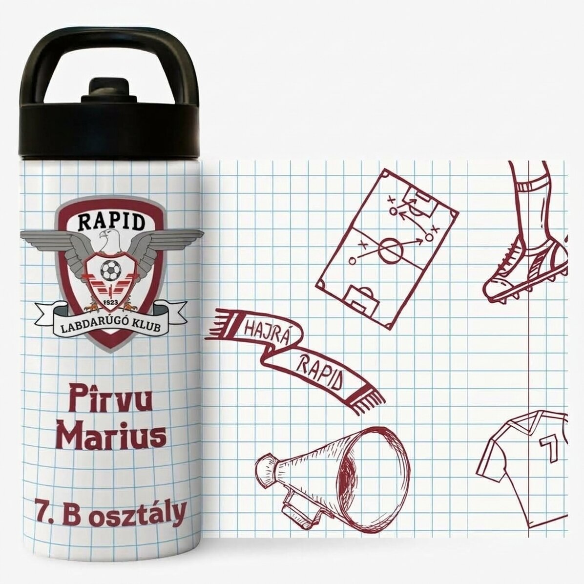 FC Rapid termosz fogantyúval és személyre szabott szalmával, felirattal - Doodle