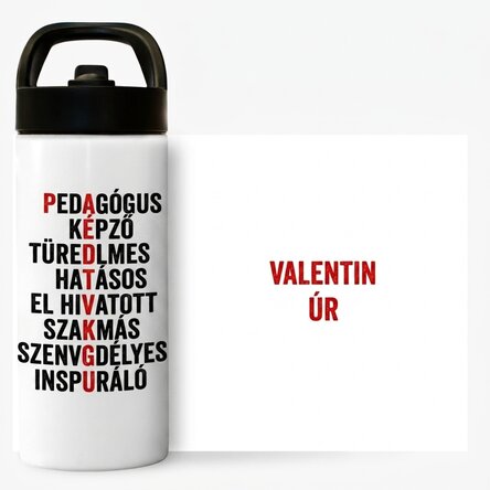 Termosz palack fogantyúval és szívószállal, névvel személyre szabva - Tanár