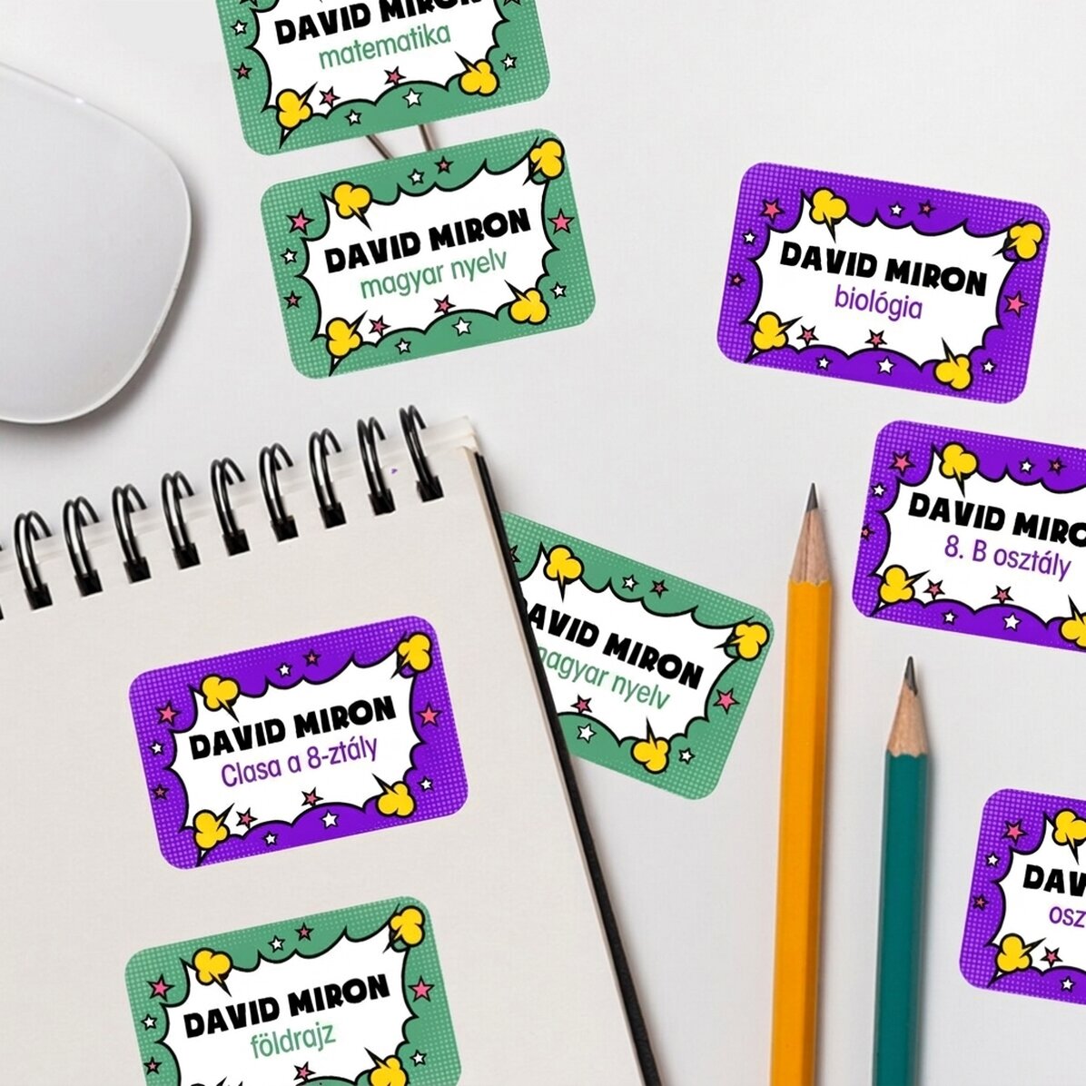 8 darabos egyedi matricakészlet (önragasztó címkék) iskolai használatra - Képregények