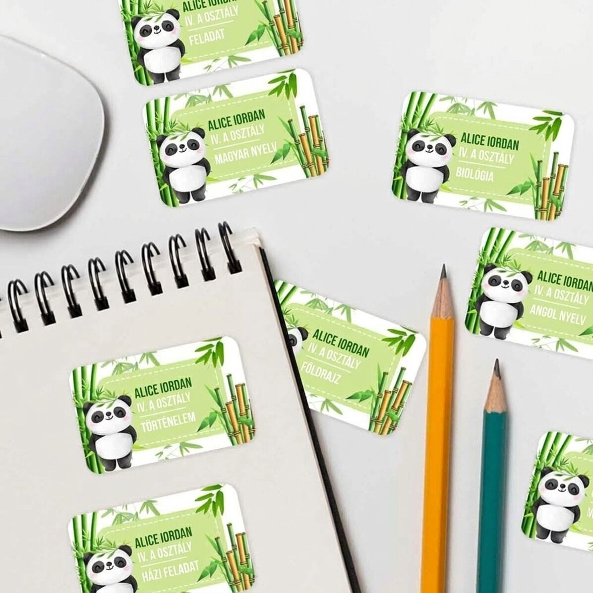 8 darabos egyedi matricakészlet (önragasztó címkék) iskolába - Cute Panda