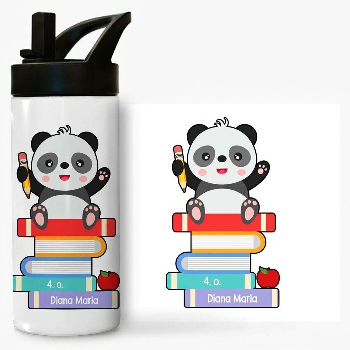 Fogantyúval és szalmával ellátott, üzenettel személyre szabott termosz - Cute Panda