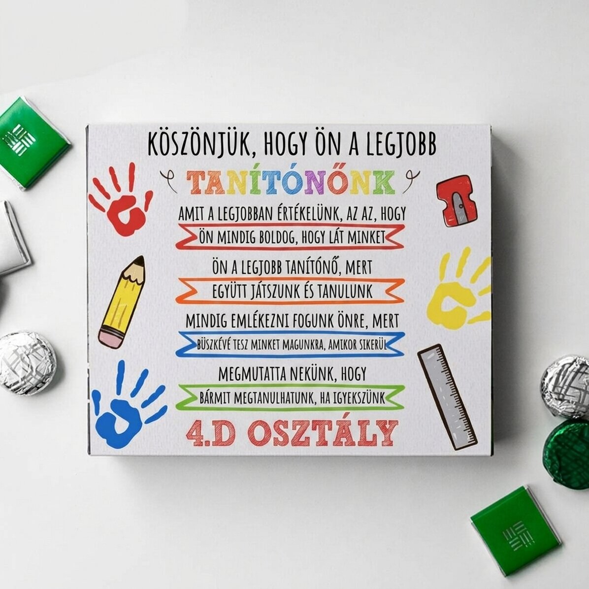 Személyre szabott csokoládédoboz üzenettel a tanároknak
