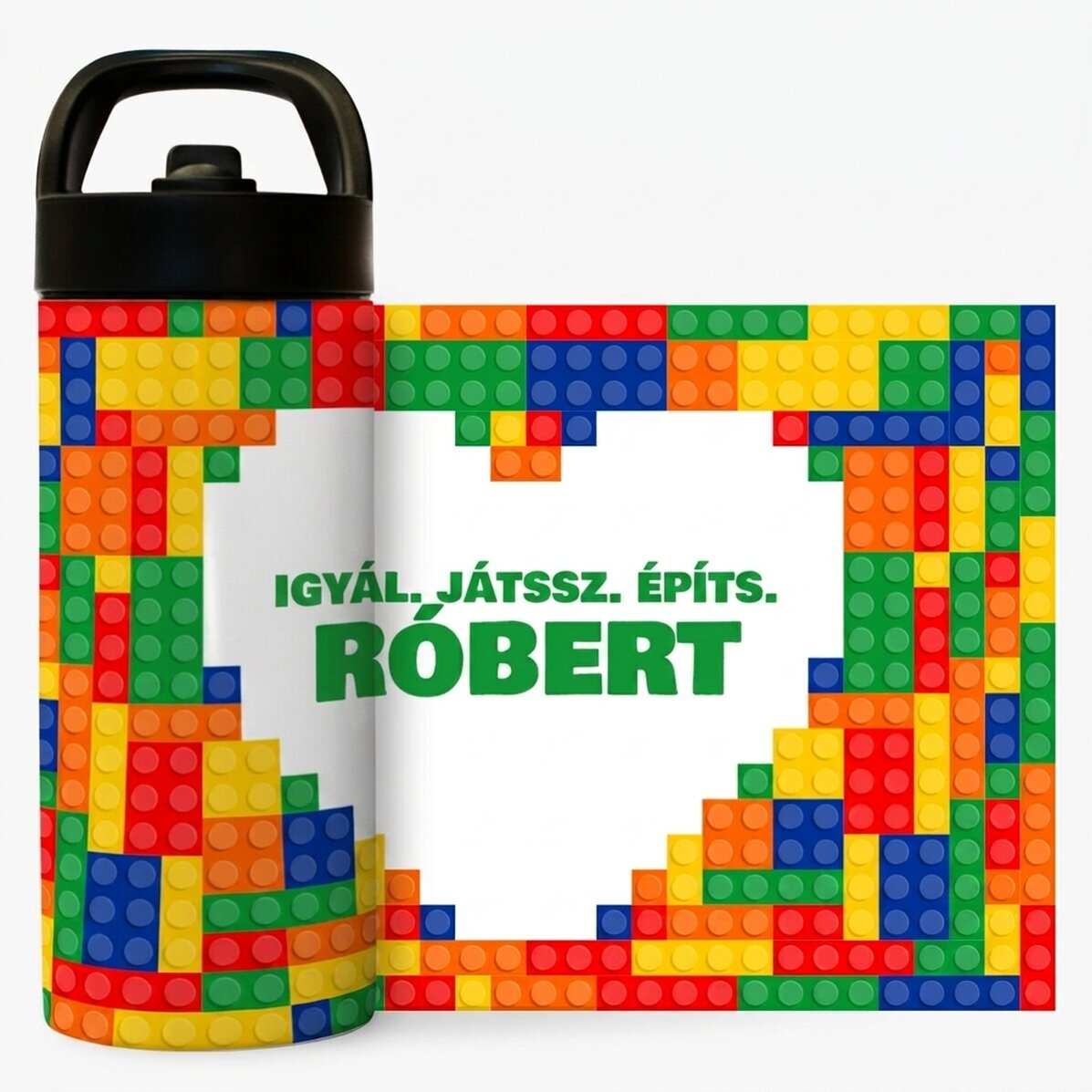 Névvel személyre szabott hordozható termosz fogantyúval és szívószállal - Lego