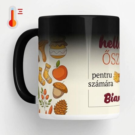 Személyre szabott, hőérzékeny bögre szöveggel - Hello Autumn