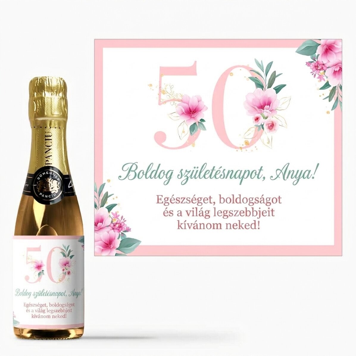 Mini palack pezsgő, személyre szabott szöveggel - Virágok