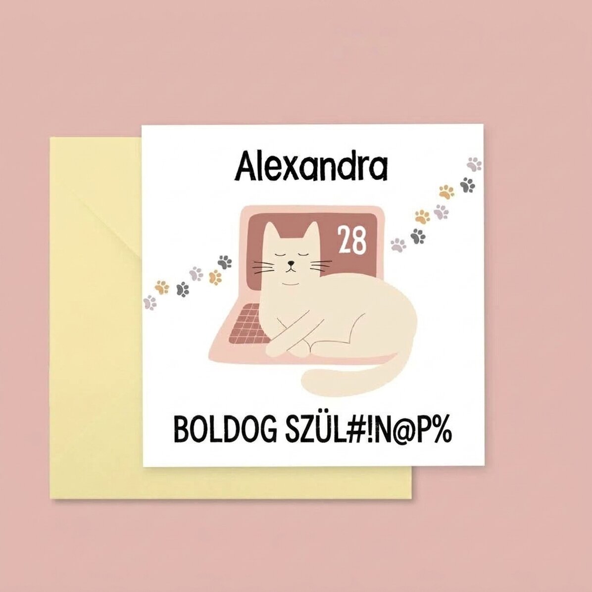 Személyre szabott négyzet alakú kártya szöveggel - Macska