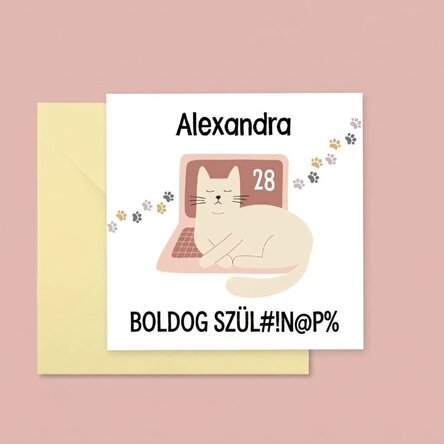 Személyre szabott négyzet alakú kártya szöveggel - Macska
