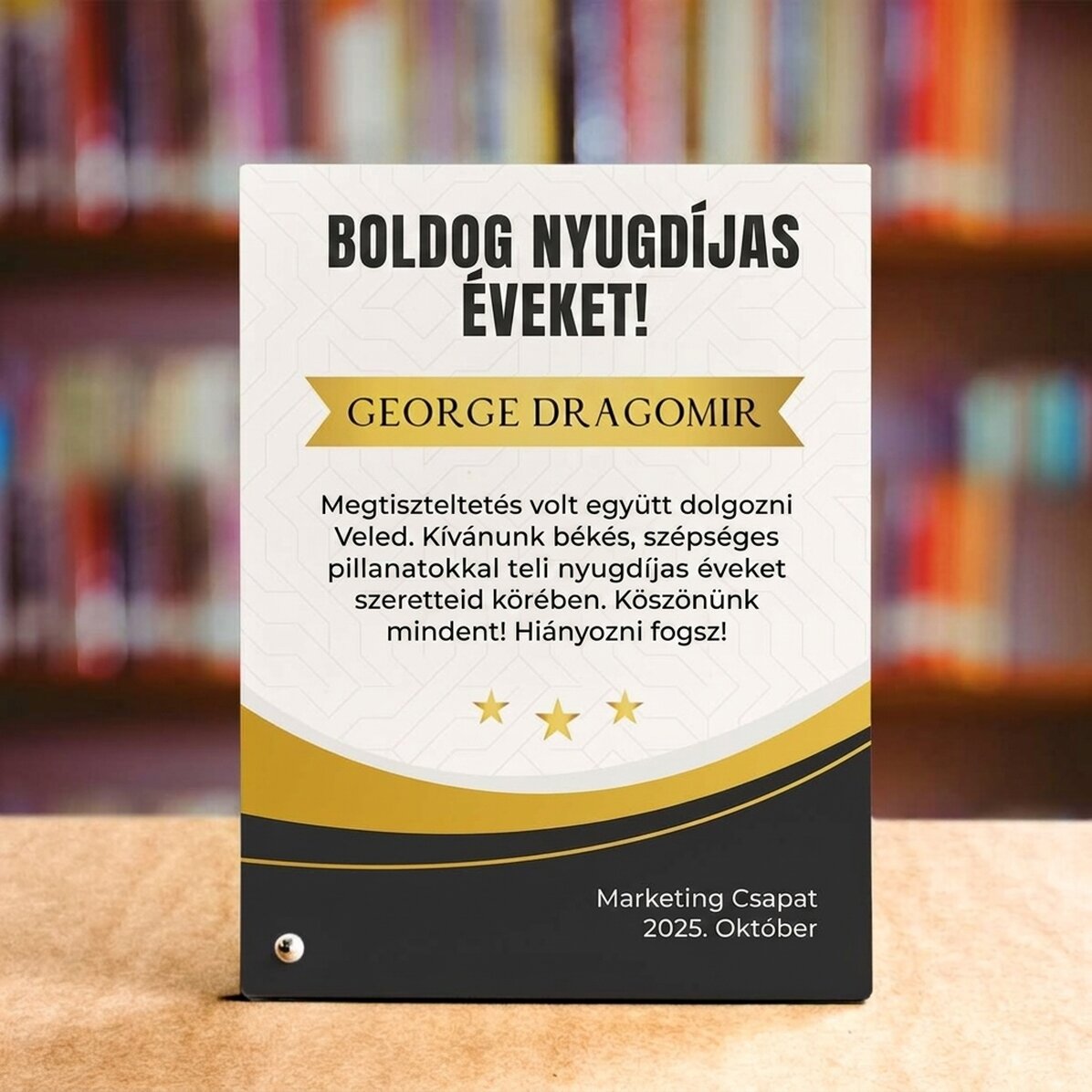 Személyre szabott asztali képkeret szöveggel - Nyugdíjazás