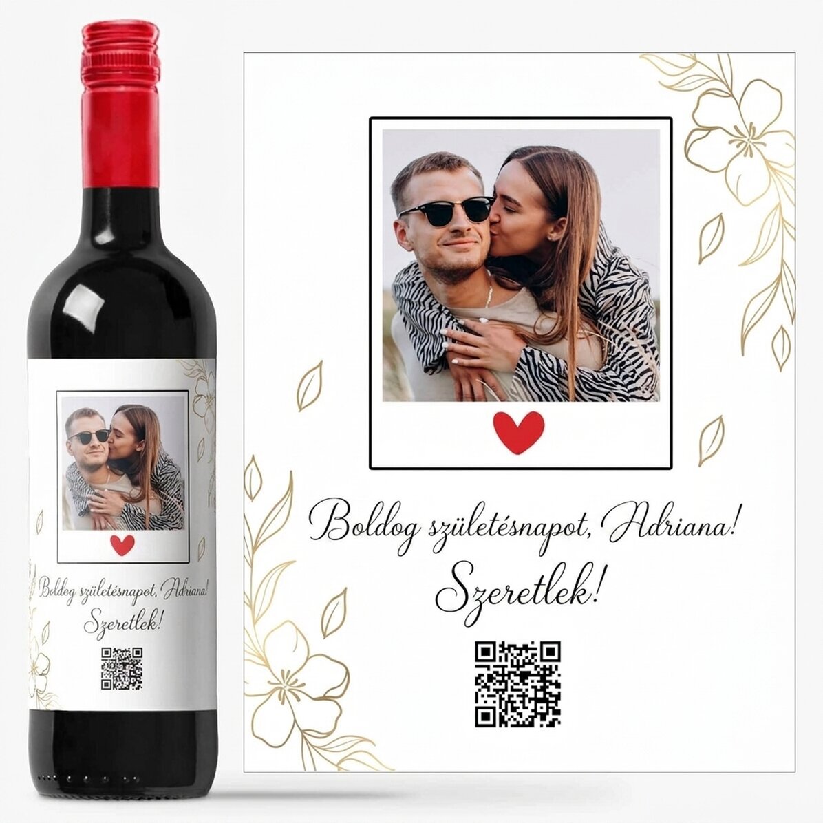 Személyre szabott bor fotóval, szöveggel és QR-kóddal – Születésnap