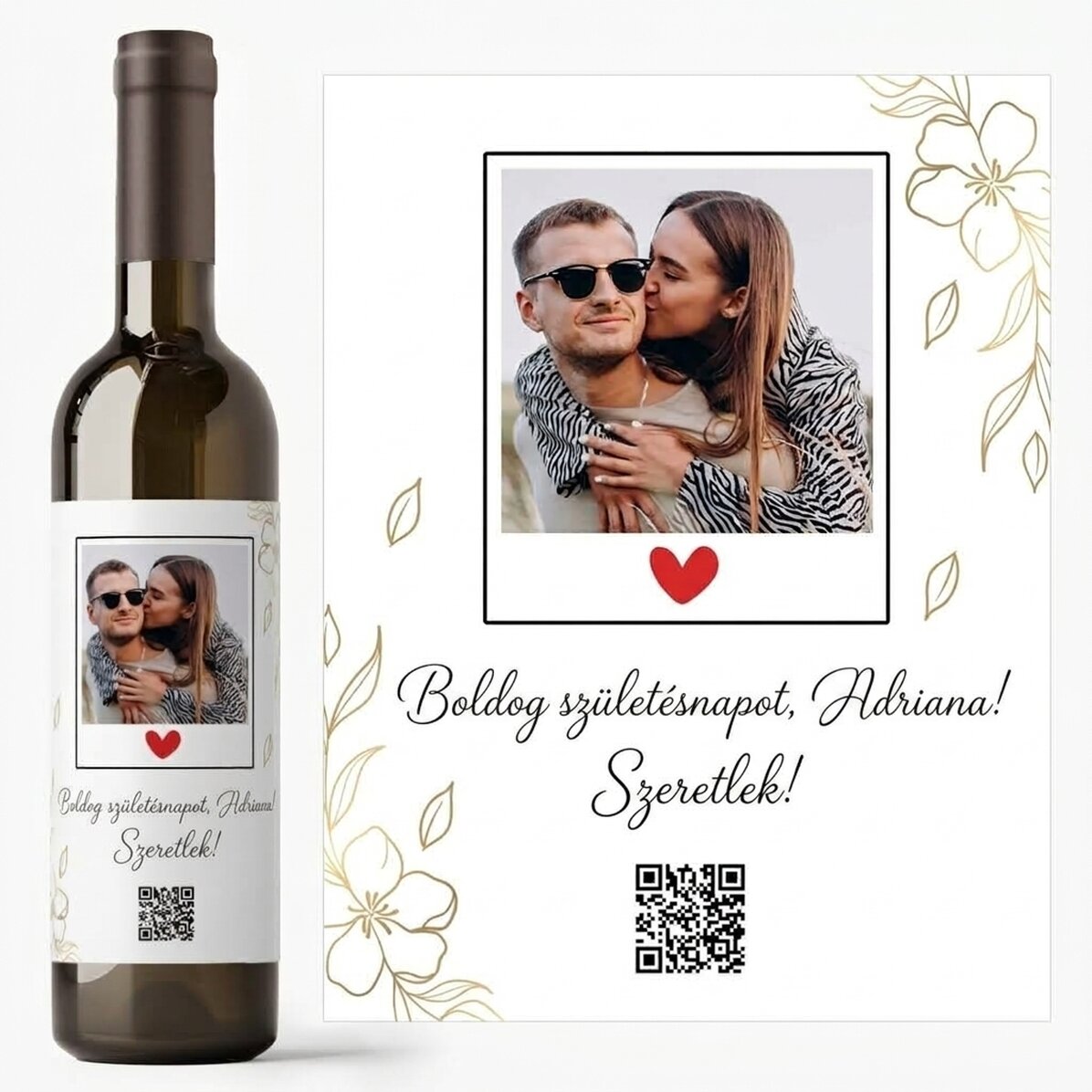 Személyre szabott bor fotóval, szöveggel és QR-kóddal – Születésnap