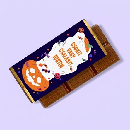 Mini csokoládé tábla, személyre szabott szöveggel - Csokit vagy csínyt!