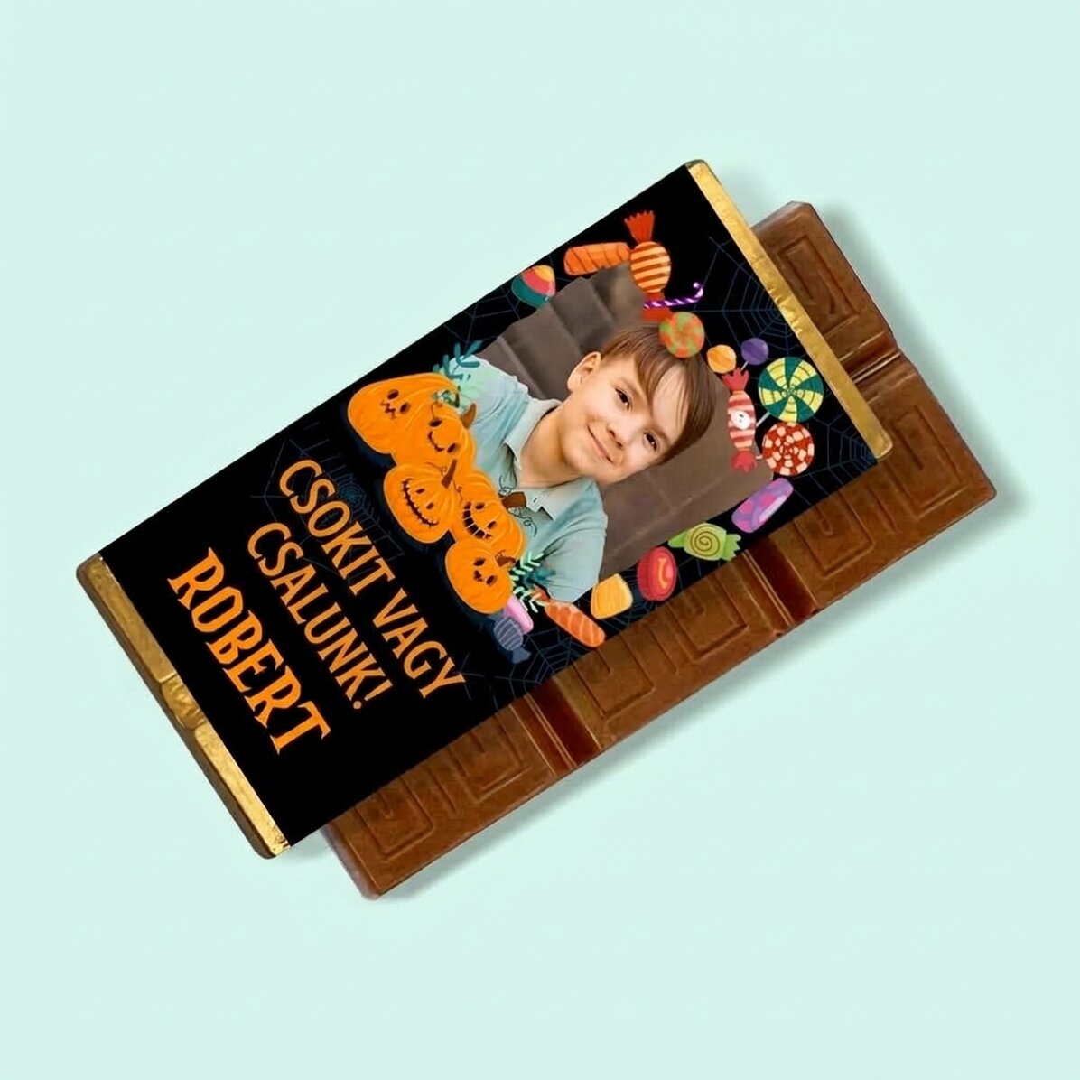 Mini csokoládé tábla, személyre szabott szöveggel és fotóval - Halloween