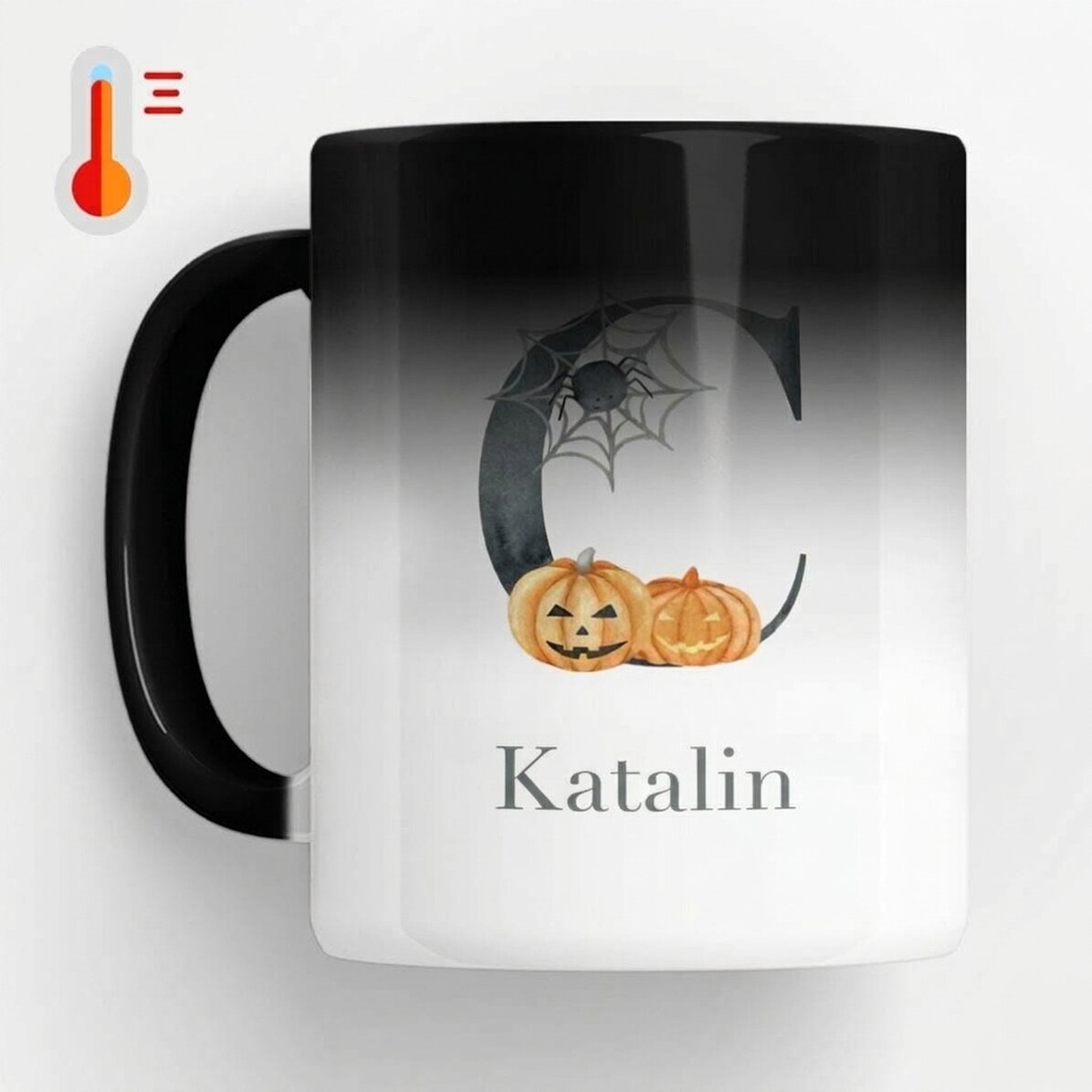 Személyre szabott, hőérzékeny bögre kezdőbetűvel és névvel - Halloween