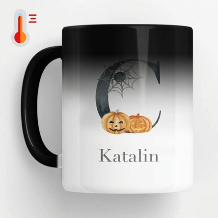 Személyre szabott, hőérzékeny bögre kezdőbetűvel és névvel - Halloween