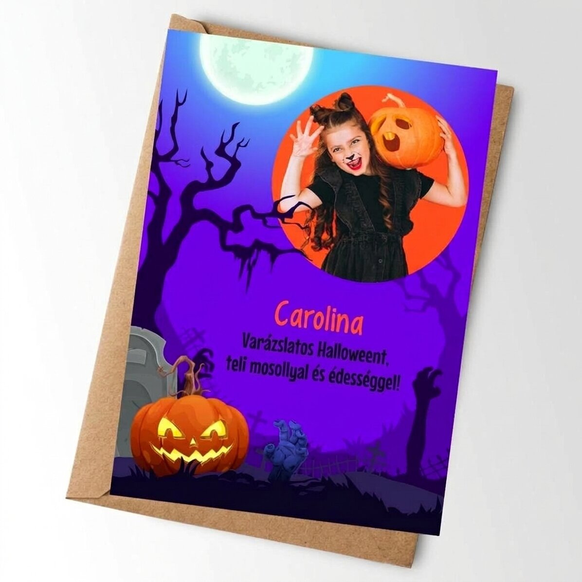 Személyre szabott kártya szöveggel és fotóval - Halloween