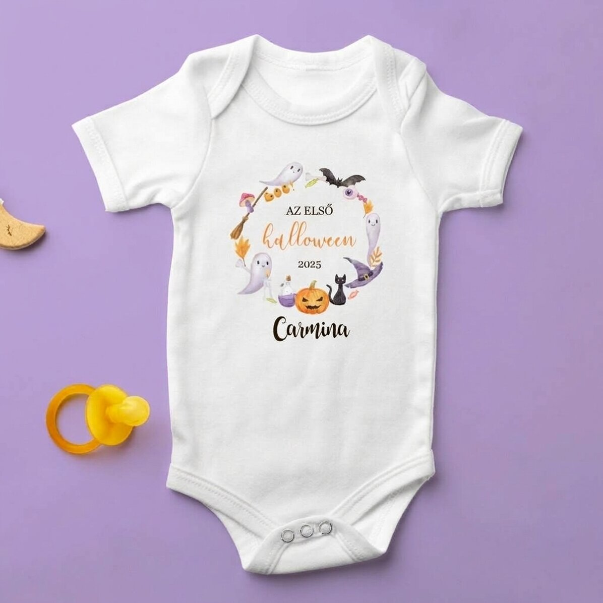 Személyre szabott baba body szöveggel - Az első Halloweenem