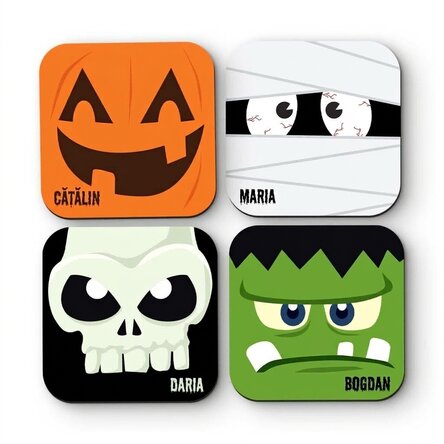 4 darabos, személyre szabott alátétkészlet szöveggel - Halloween