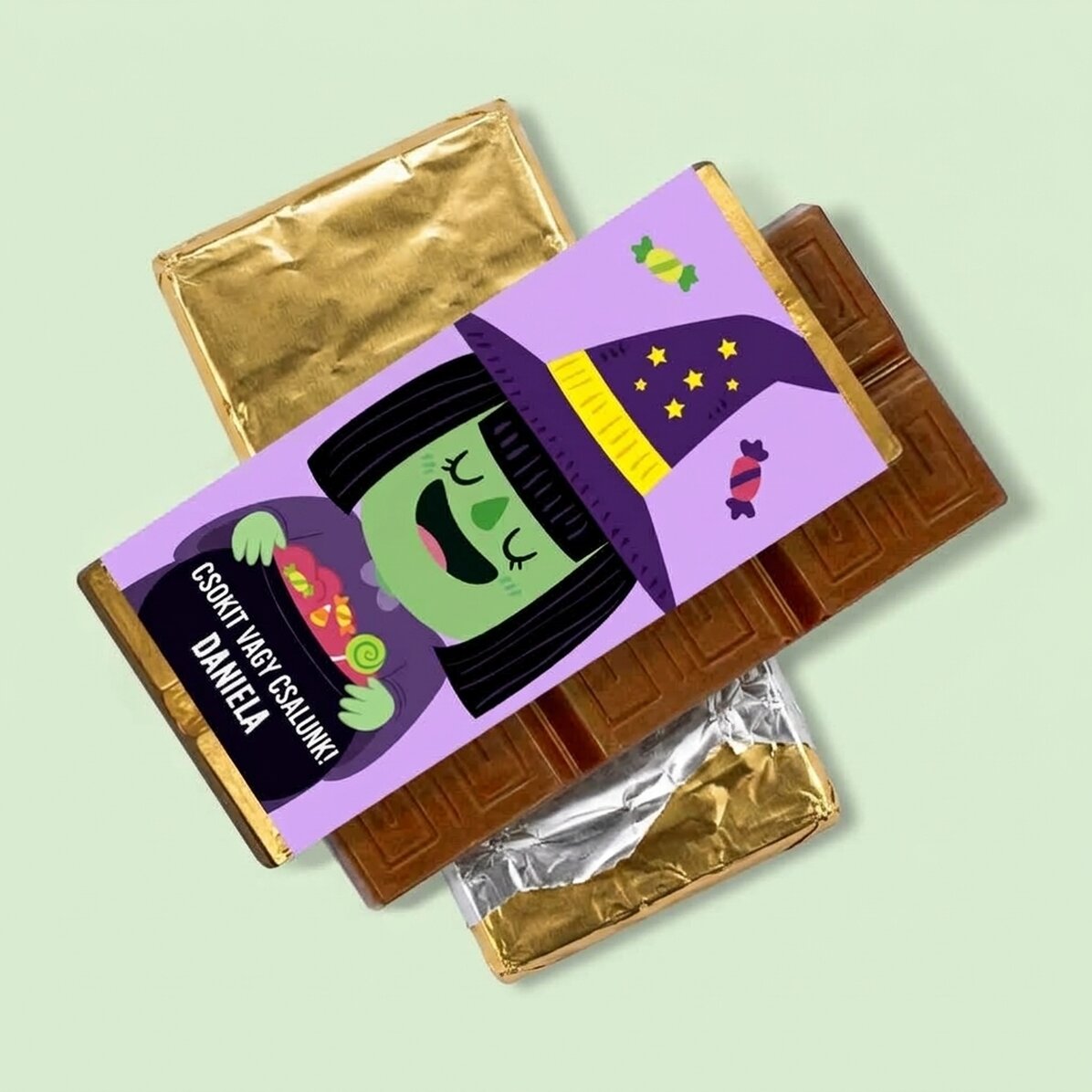Mini csokoládé tábla, személyre szabott szöveggel - Boszorkány