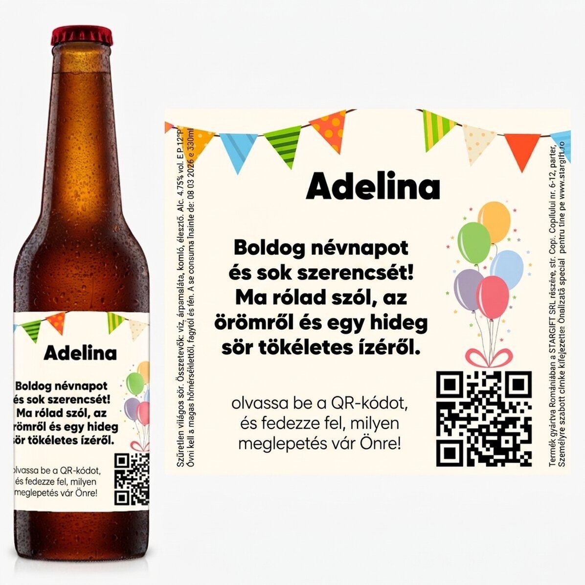 Személyre szabott sör szöveggel és QR-kóddal – Évforduló