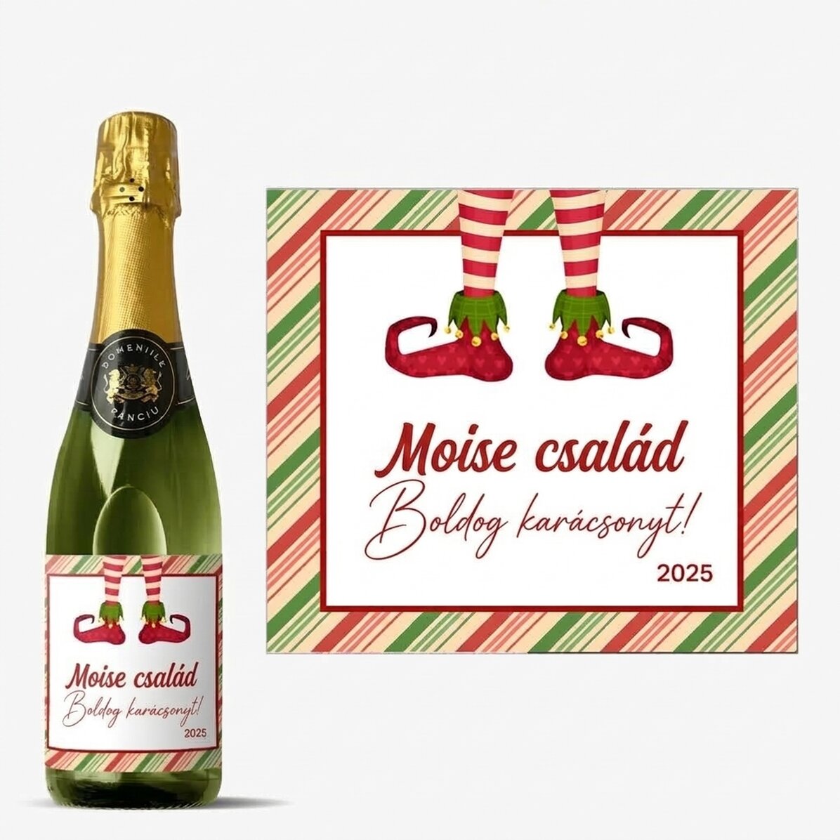 Közepes méretű pezsgősüveg, személyre szabott felirattal - Elf